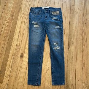 Abercrombie & Fitch destroyed embellished skinny jeans blue 30 RARE